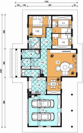 Rzut projektu A-105 z bali - Parter