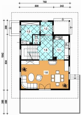 Rzut projektu A-100 szkieletowy - Parter