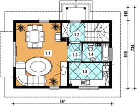 Rzut projektu L-98 z bali - Parter