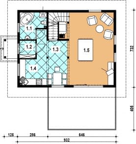 Rzut projektu L-92 z bali - Parter
