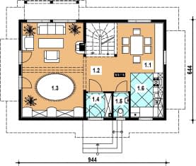 Rzut projektu L-60 z bali - Parter