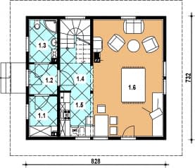 Rzut projektu L-44 szkieletowy - Parter