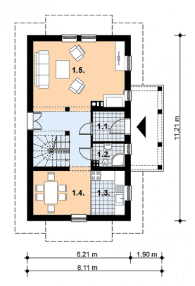 Rzut projektu L-30 murowany - Parter