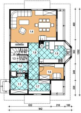 Rzut projektu A-144 szkieletowy - Parter