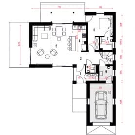 Rzut projektu Sobota A1 z garażem - Parter