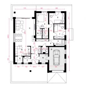 Rzut projektu Melisa II z garażem - Parter