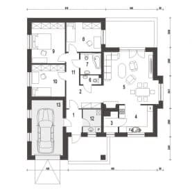 Rzut projektu Radek III z garażem - Parter