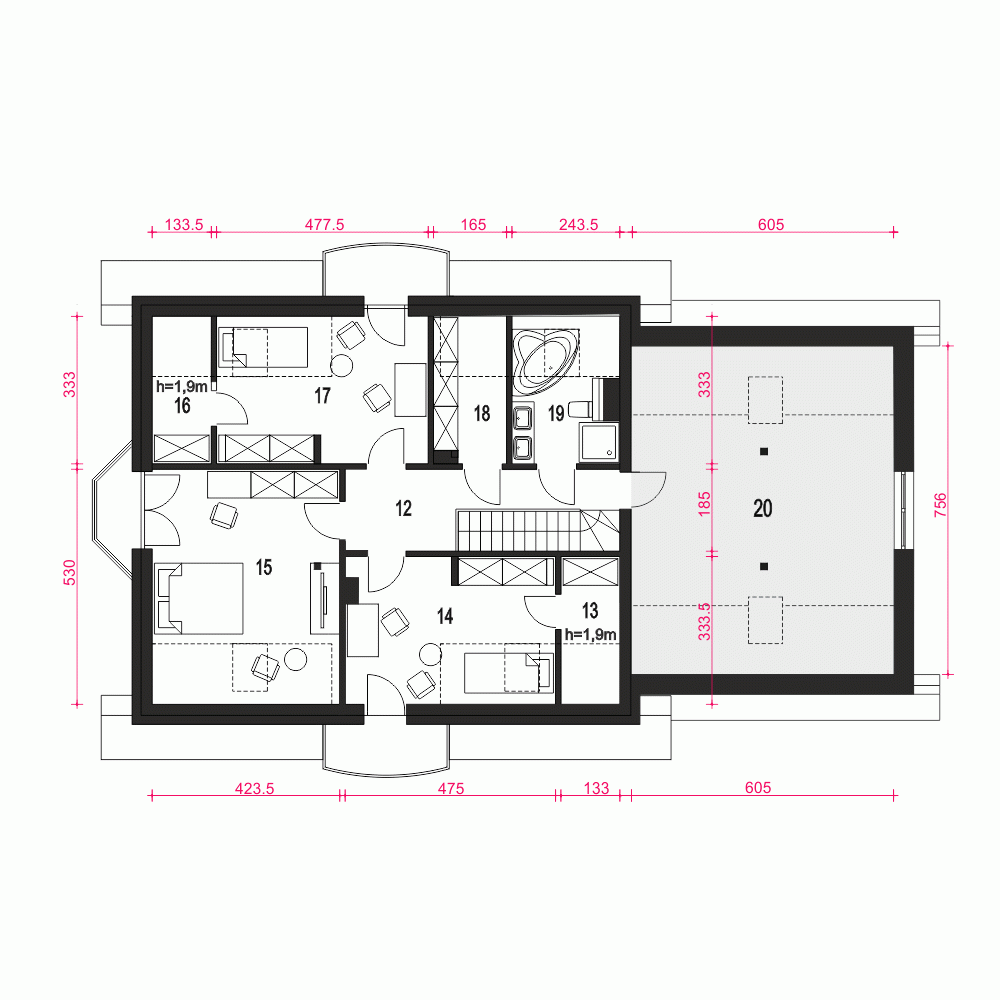 Rzut projektu Dom Dla Ciebie 7 A1 z garażem 2st. - Piętro