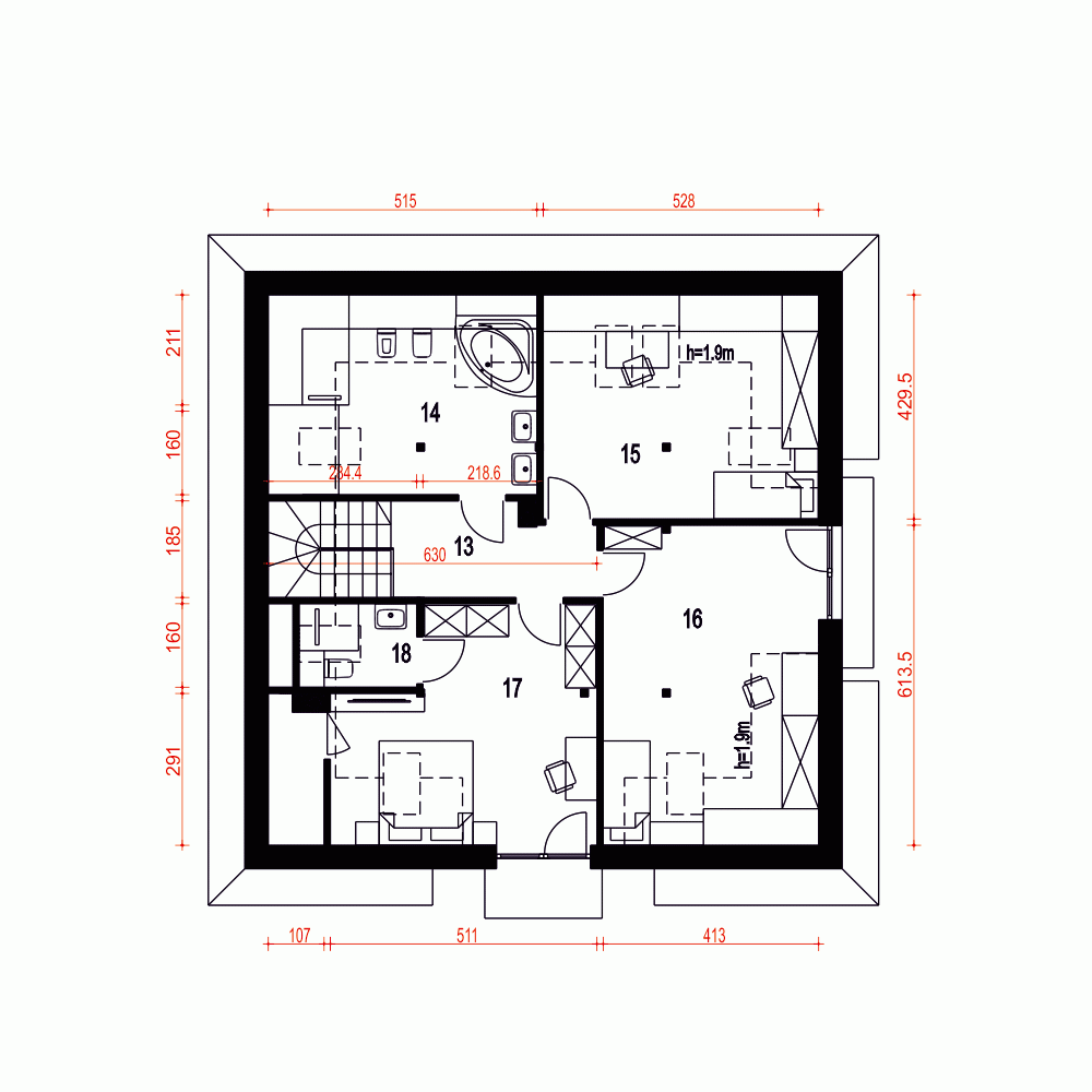 Rzut projektu Nowa bez garażu - Piętro