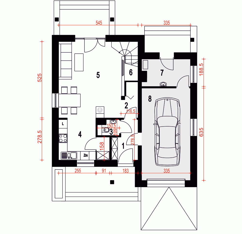 Rzut projektu Biała z garażem - Parter