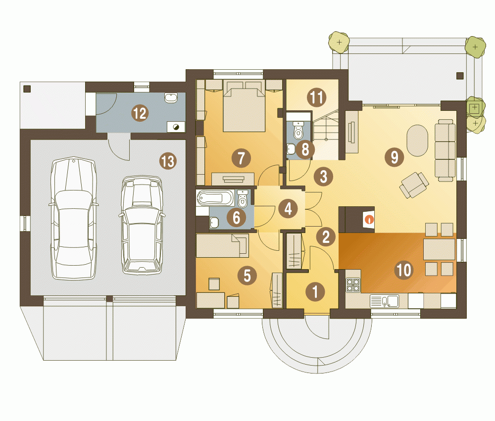 Rzut projektu Bażant II A1 z garażem 2st. - Parter