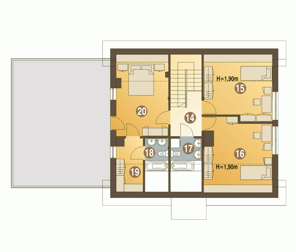 Rzut projektu Bażant II A1 z garażem 2st. - Piętro