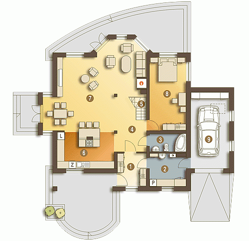 Rzut projektu Dzierlatka V z garażem - Parter