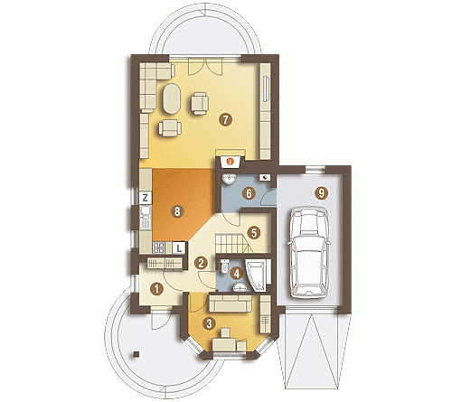 Rzut projektu Kowalik II z garażem - Parter