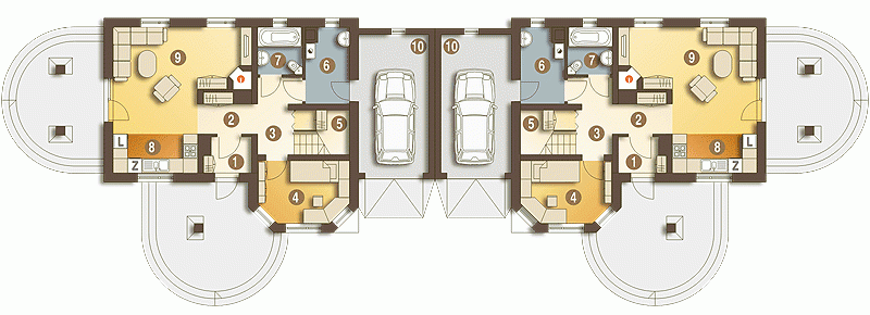 Rzut projektu Sójka II bliźniak z garażem - Parter