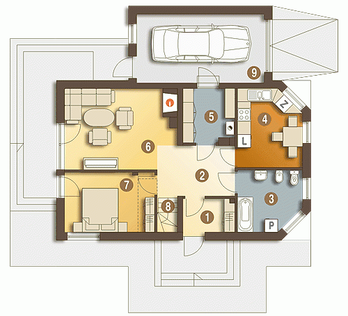 Rzut projektu Lolek II z garażem - Parter