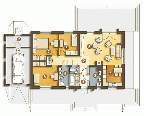 Rzut projektu Filipek II z garażem - Parter