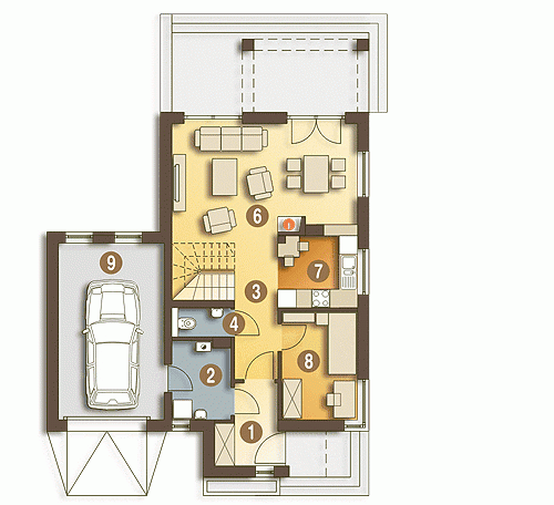 Rzut projektu Iza trend z garażem A2 - Parter