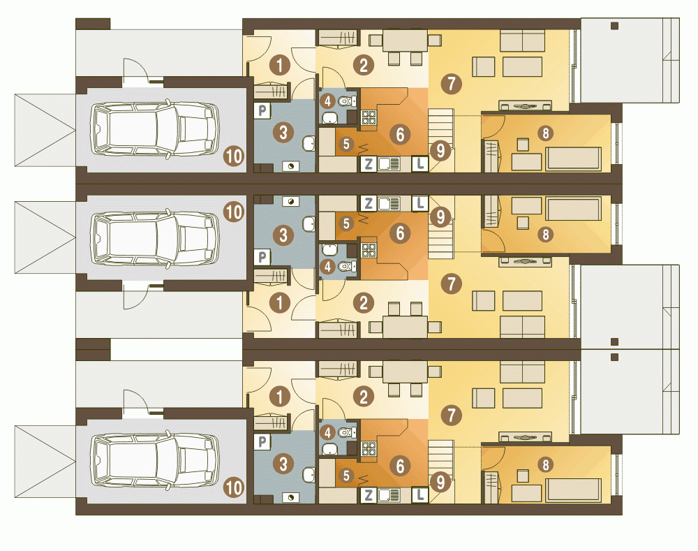 Rzut projektu Long A-SZ z garażem - Parter