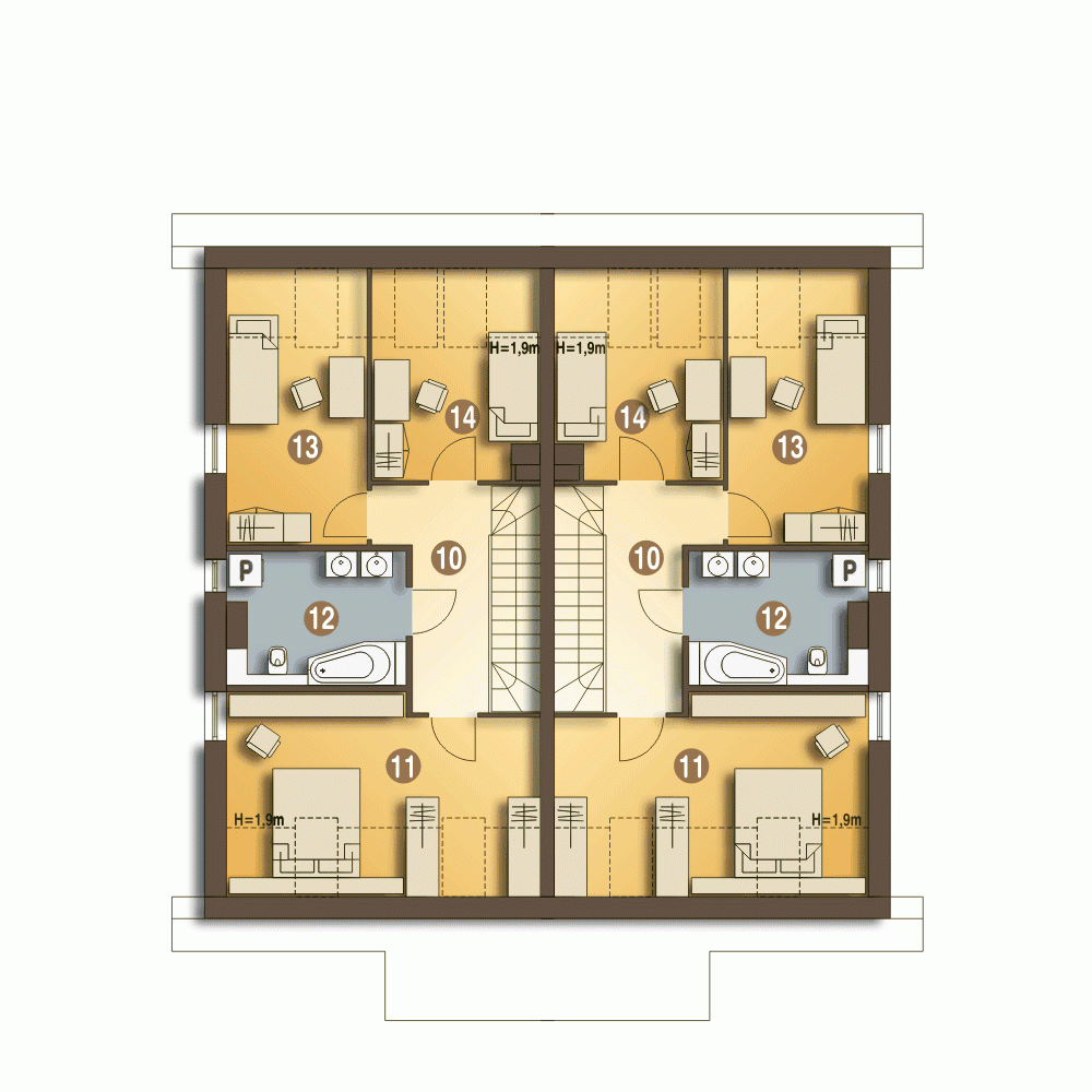 Rzut projektu Azalia bliźniak BL2 - Piętro