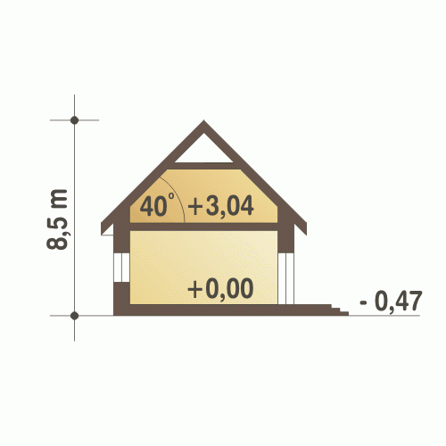 Rzut projektu Alka bliźniak BL2 z garażem - Przekrój