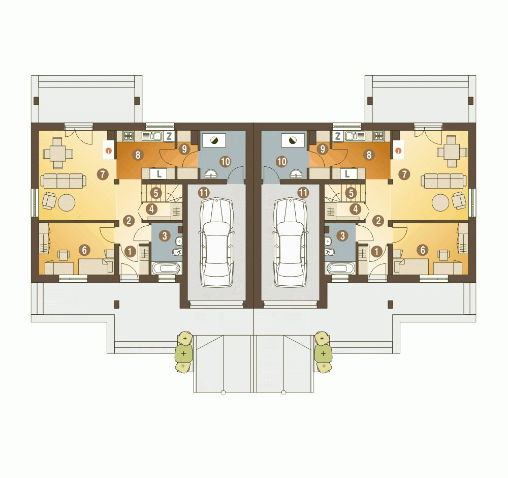 Rzut projektu Alka II bliźniak BL1 z garażem - Parter