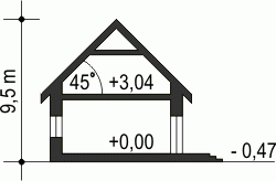 Rzut projektu Sosnówka II A1 z wiatą - Przekrój
