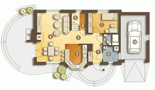 Rzut projektu Agatka II styl A z garażem - Parter