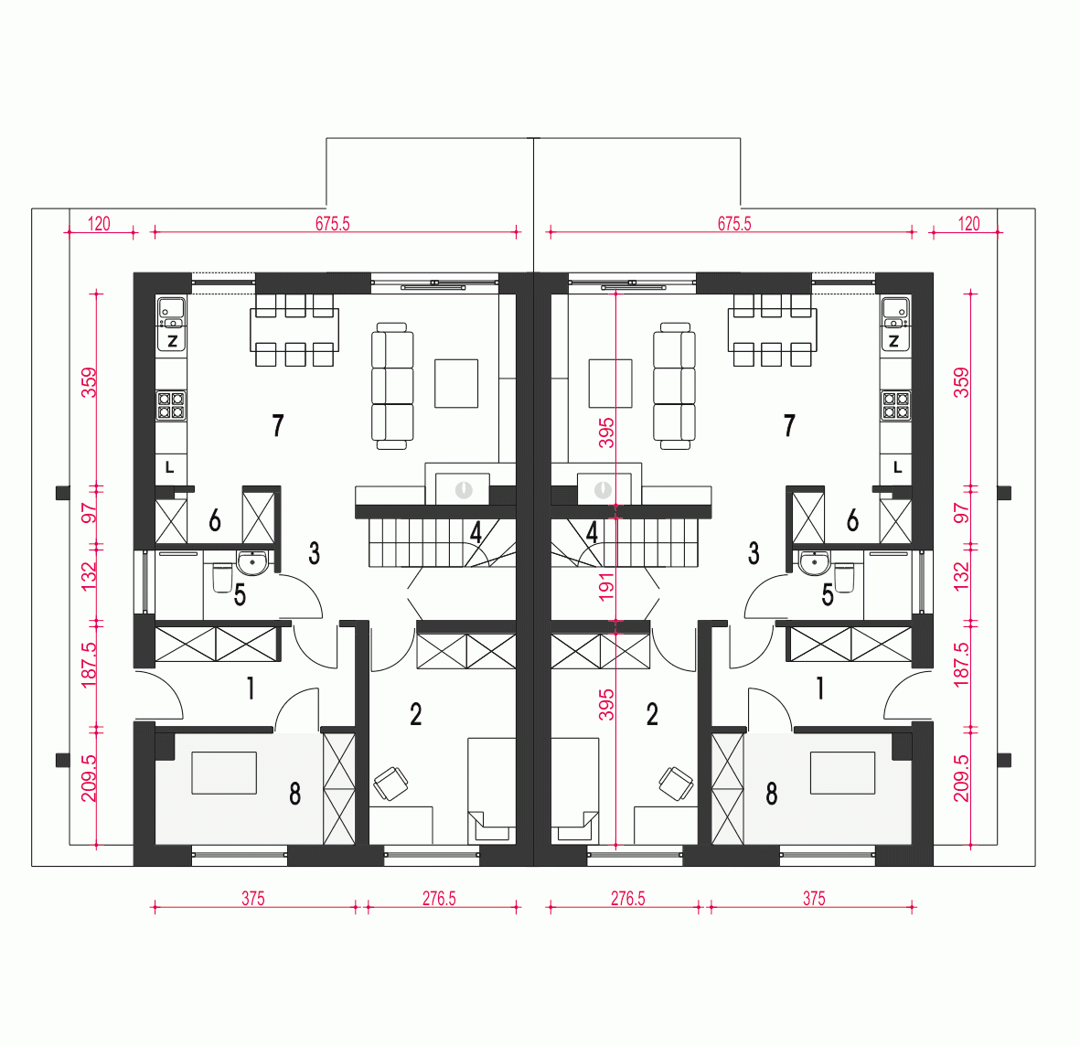 Rzut projektu Agat bliźniak B-BL - Parter