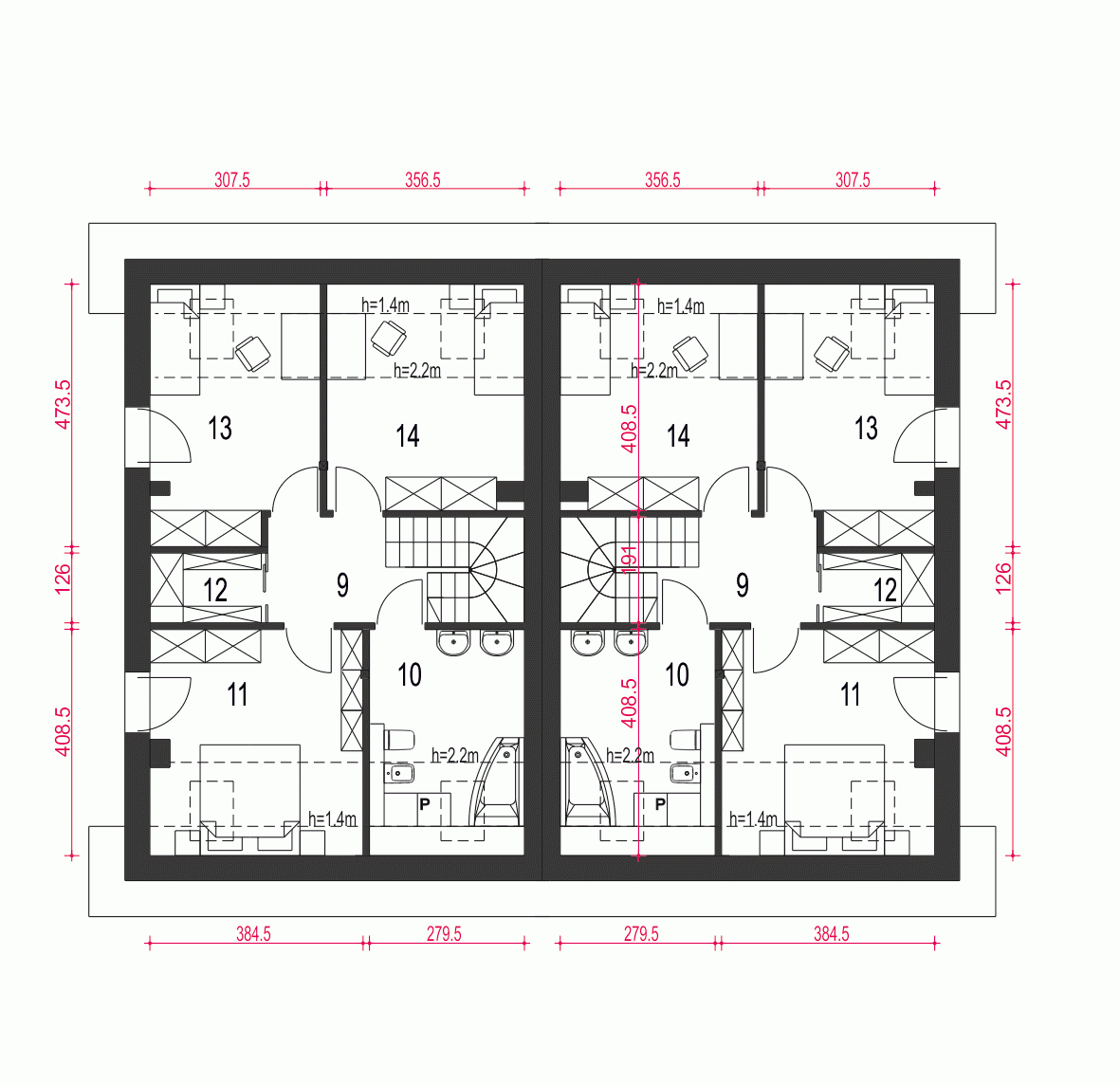 Rzut projektu Agat bliźniak B-BL - Piętro