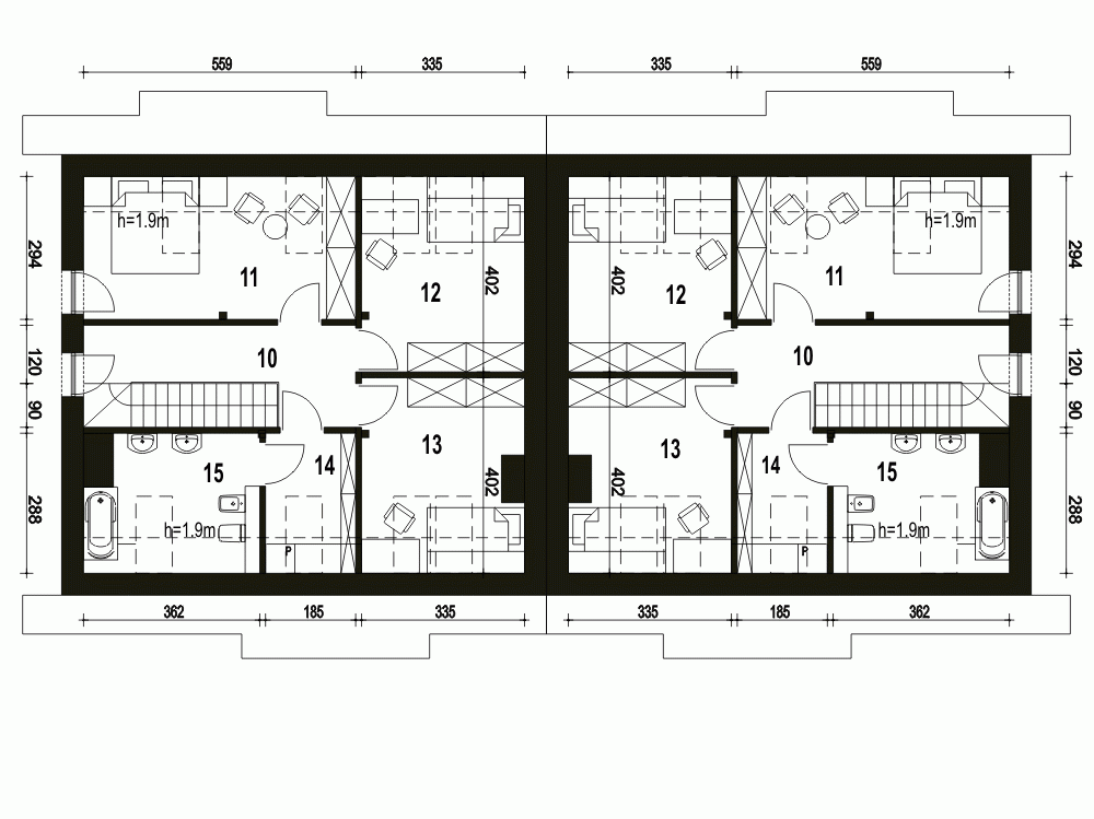 Rzut projektu Sosnówka II B BL1 - Piętro