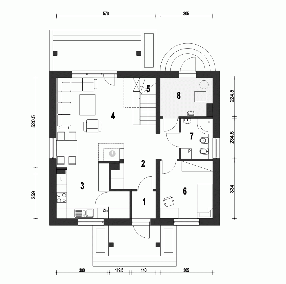 Rzut projektu Gajówka B - Parter