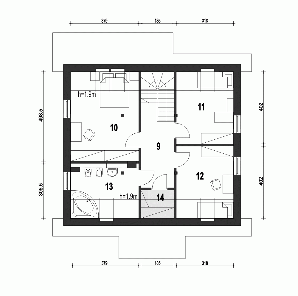 Rzut projektu Gajówka B - Piętro