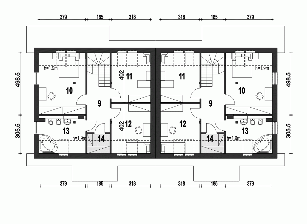 Rzut projektu Gajówka B-BL1 - Piętro