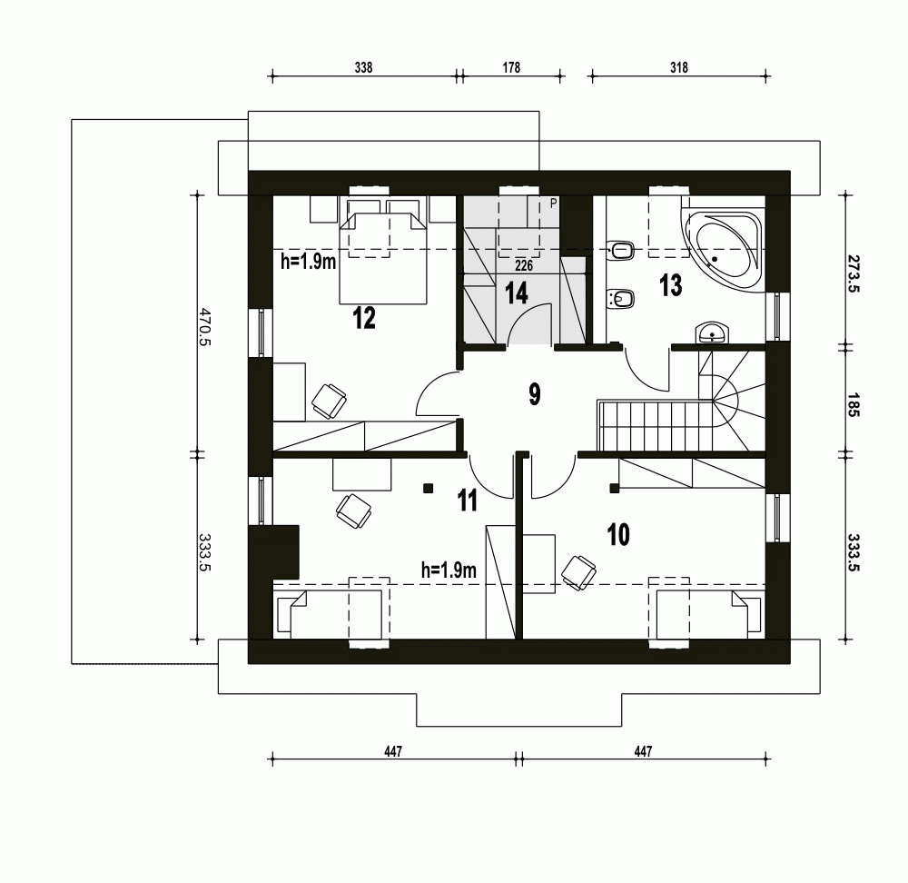 Rzut projektu Lerka z wiatą - Piętro
