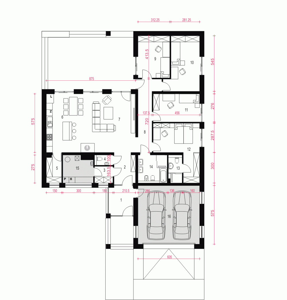 Rzut projektu Dolomit z garażem 2st. - Parter