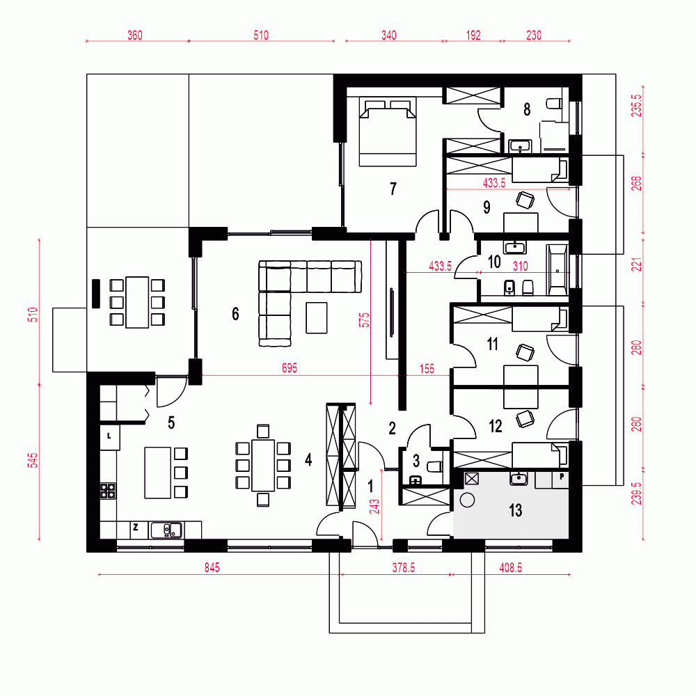 Rzut projektu Arnika B - Parter
