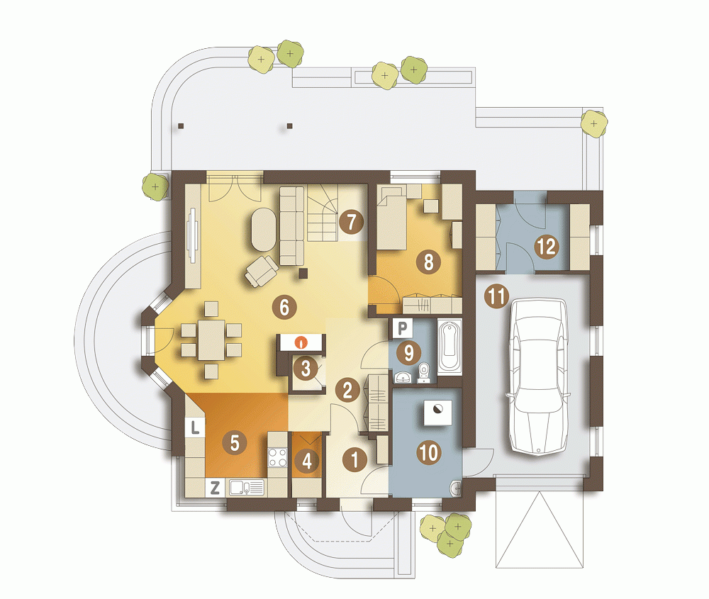 Rzut projektu Puszczyk z garażem - Parter
