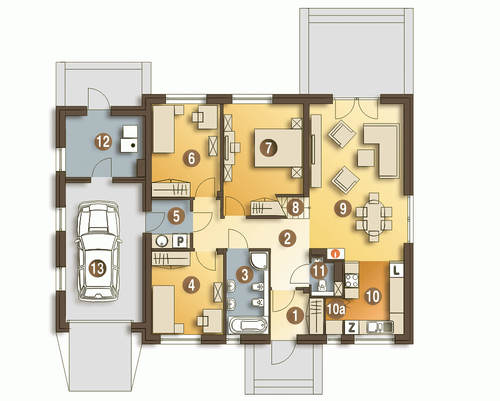 Rzut projektu Rafi z garażem - Parter