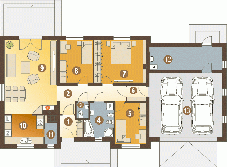 Rzut projektu Julek trend A1 z garażem 2st. - Parter