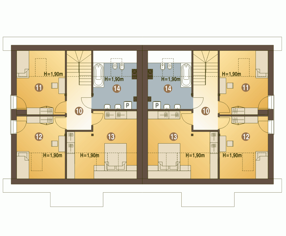 Rzut projektu Jarząbek II bliźniak BL1 z garażem - Piętro