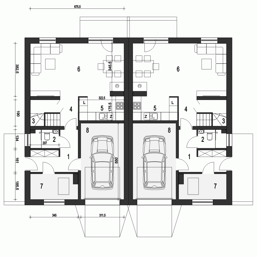 Rzut projektu Głuszec II A-BL z garażem - Parter