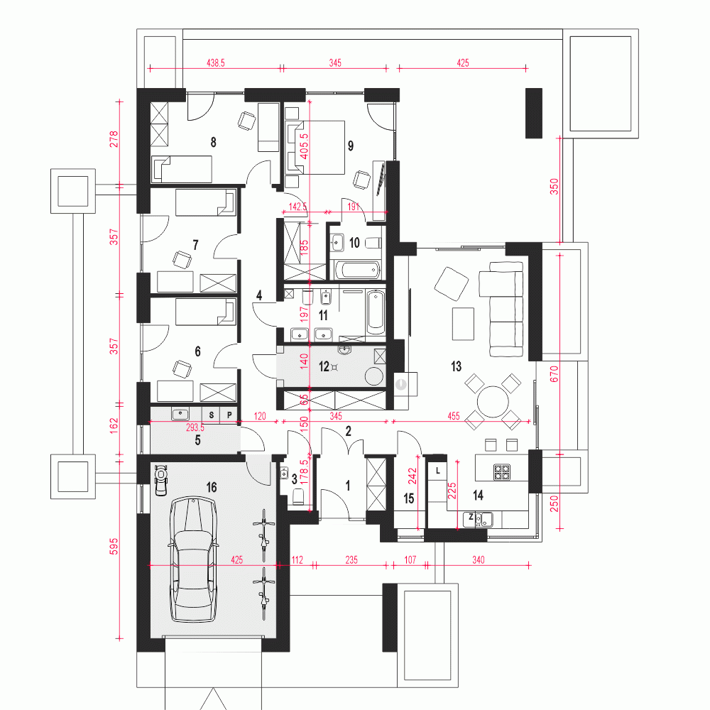 Rzut projektu Klara V z garażem - Parter