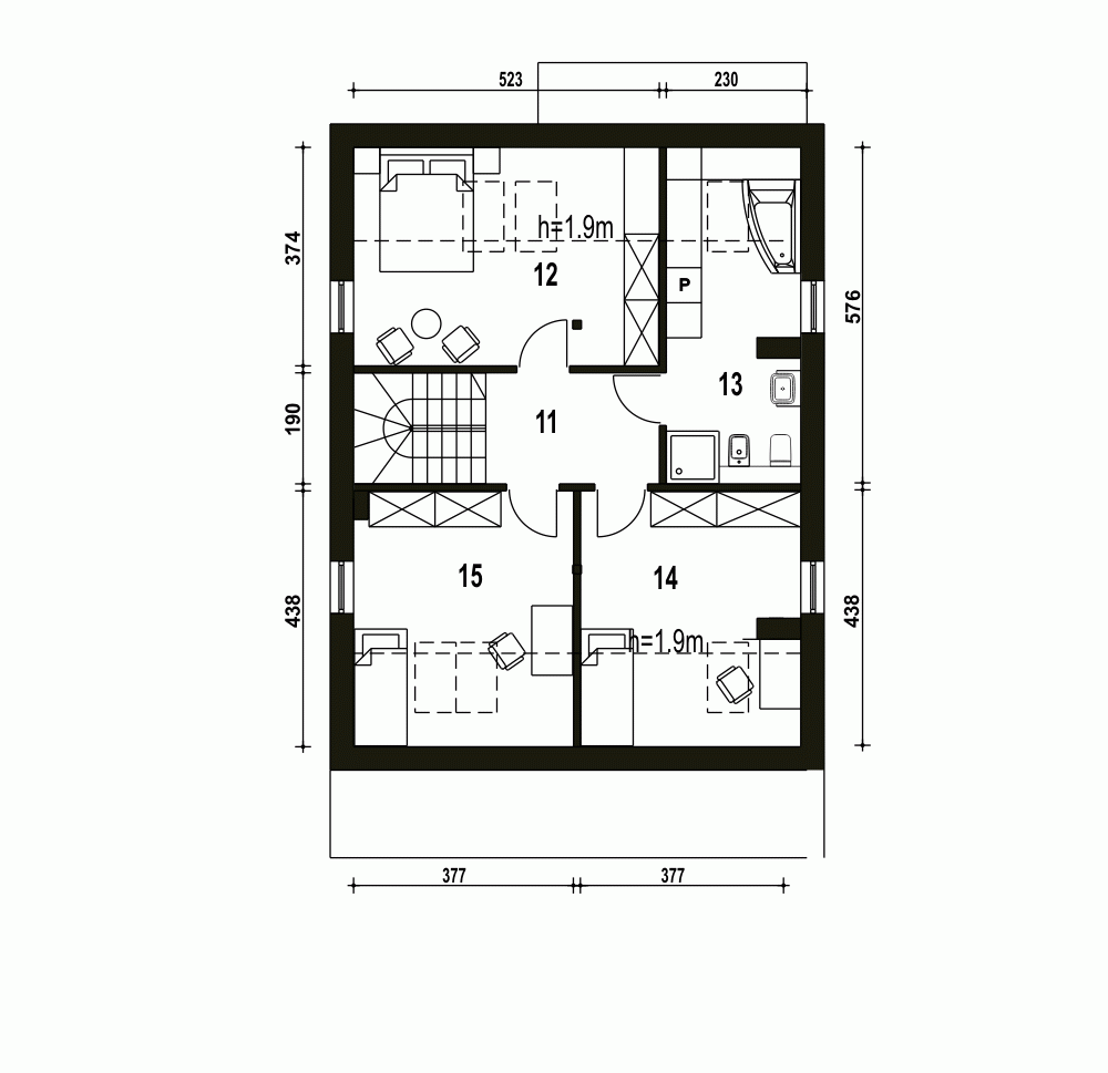 Rzut projektu Mazurek II z garażem - Piętro