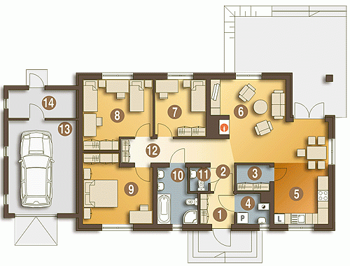 Rzut projektu Filipek z garażem - Parter