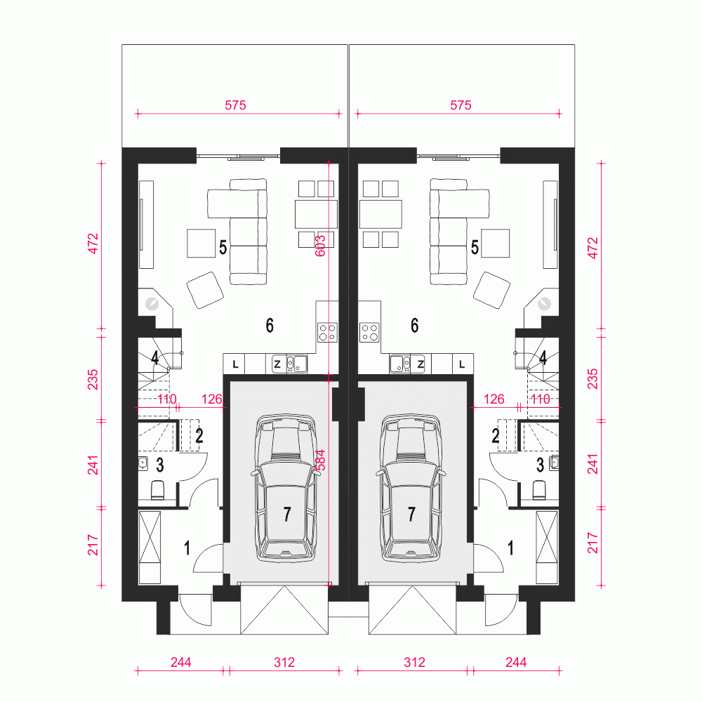 Rzut projektu Jukka A1-BL z garażem - Parter