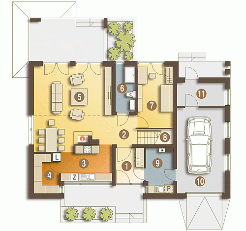 Rzut projektu Oleg z garażem - Parter