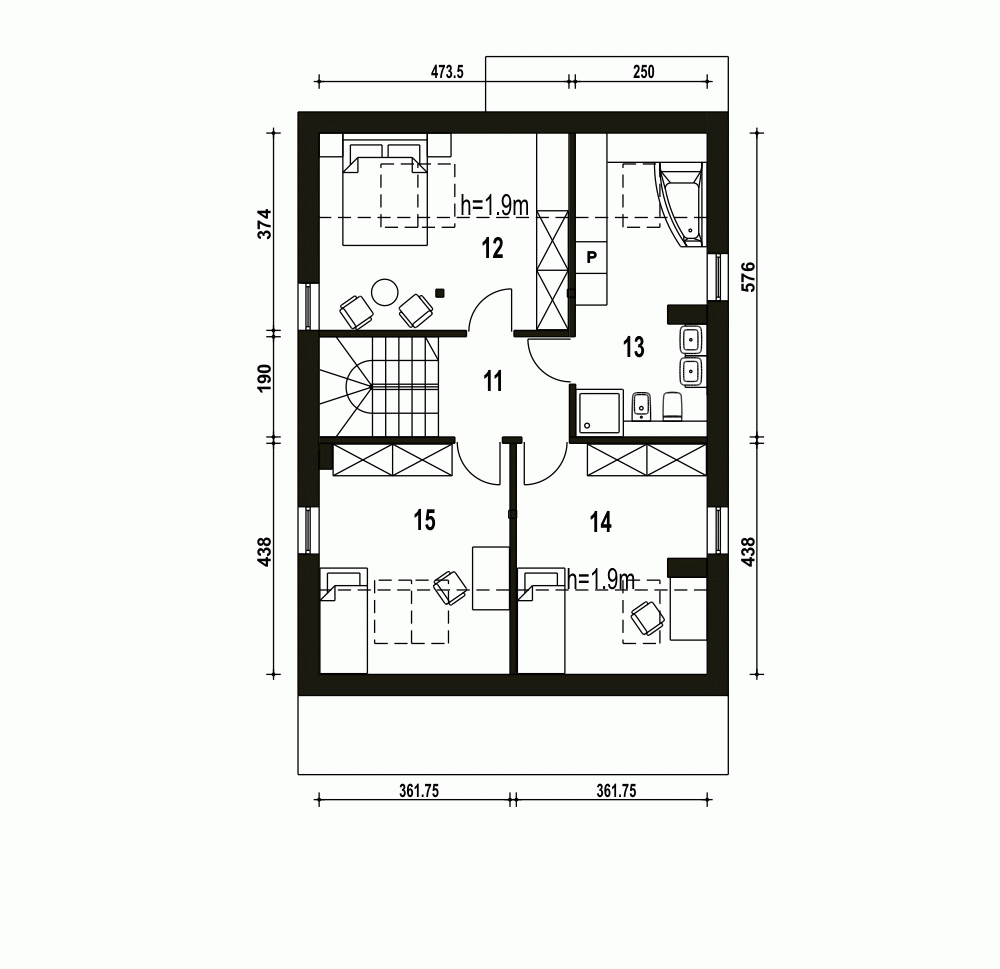 Rzut projektu Mazurek z garażem - Piętro