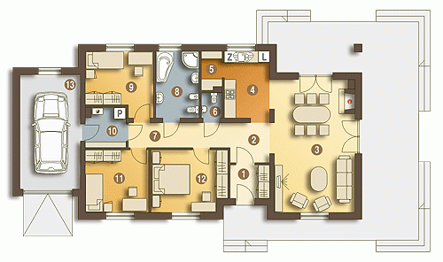 Rzut projektu Luna z garażem - Parter