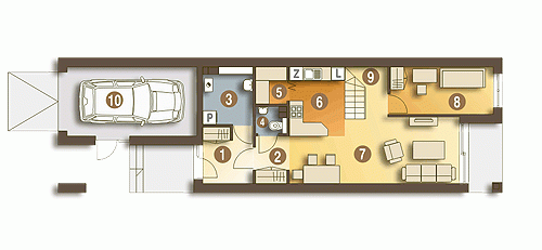 Rzut projektu Long z garażem - Parter